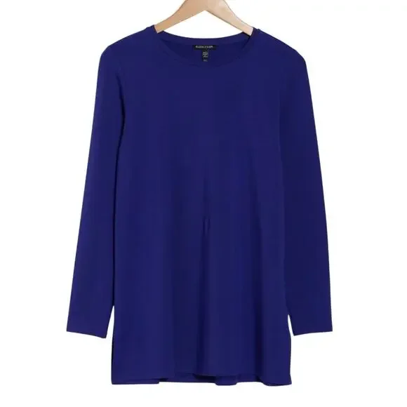 Eileen Fisher Crewneck Long Sleeve Tencel Jersey Tunic Top – Dark Blue – XL - Picture 5 of 7